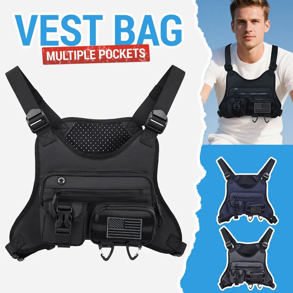 Borsa da petto multifunzionale alla moda per uomo Zaino multitasche leggero per gilet sportivo all'aria aperta con tracolla riflettente