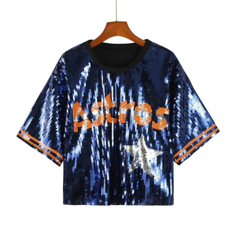 Estate Patchwork a righe manica corta lettera Streetwear t-shirt allentata paillettes Hip Hop Night Club abbigliamento donna dritto