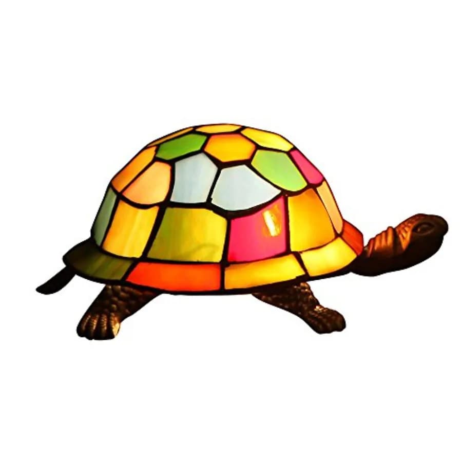 L10594 Lampada da Tavolo Stile Tiffany a Forma di Tartaruga in Vetro Colorato, Luce Notturna per Comodino e Soggiorno, Multicolore
