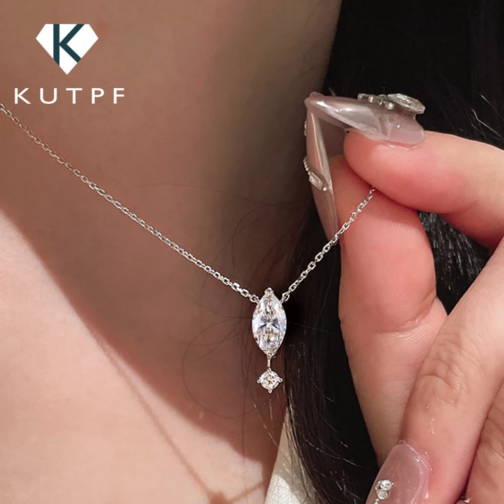 Collana con ciondolo Moissanite a taglio rotondo/marquise da 1,1 carati per le donne Collane con diamanti da laboratorio Catena da collo impilabile in argento sterling 925