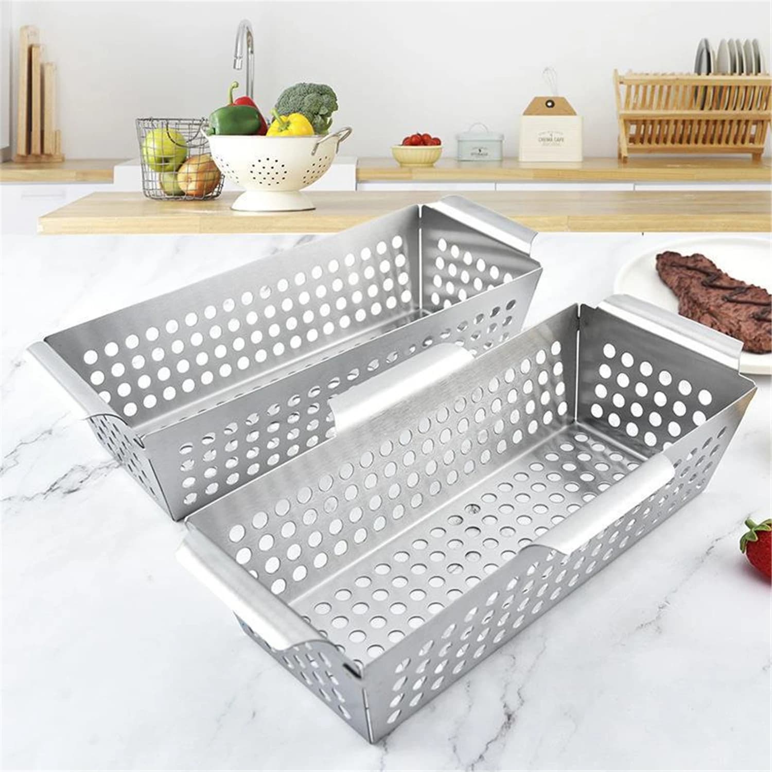Grid basket for vegetables Barbecue in stainless steel losing pan for food tools and gadgets for outdoor barbecue