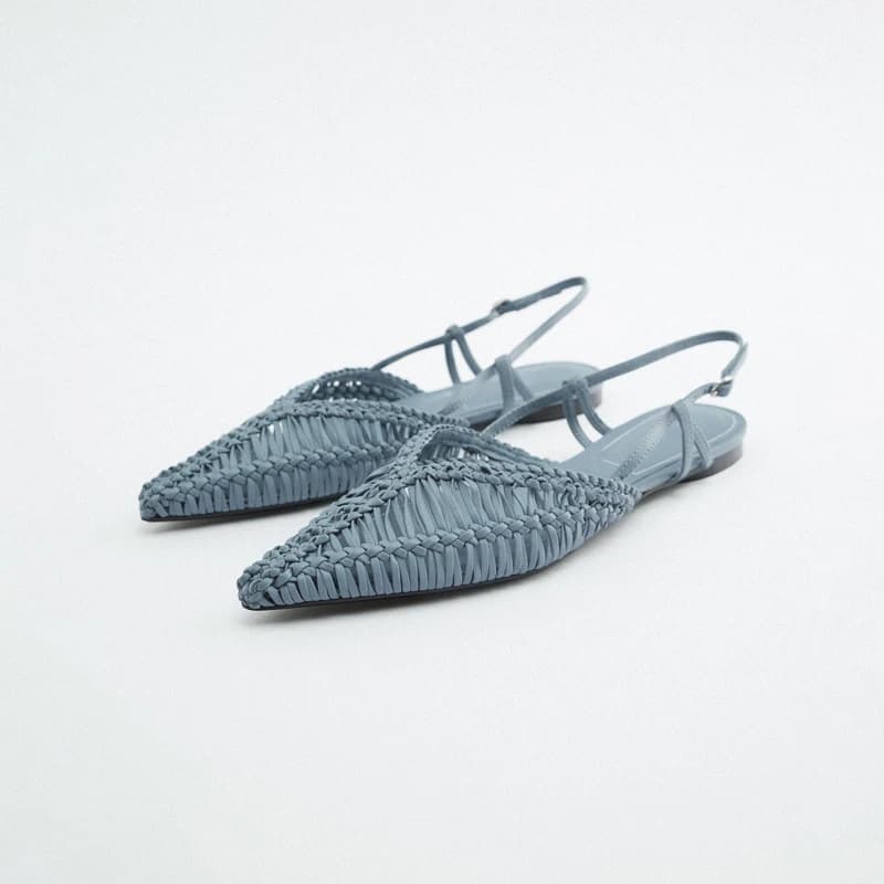 Scarpe da Donna Autunno 2026: Sandali Romani Intrecciati con Fibbia, Punta Affusolata, Modello Slingback, Colore Blu