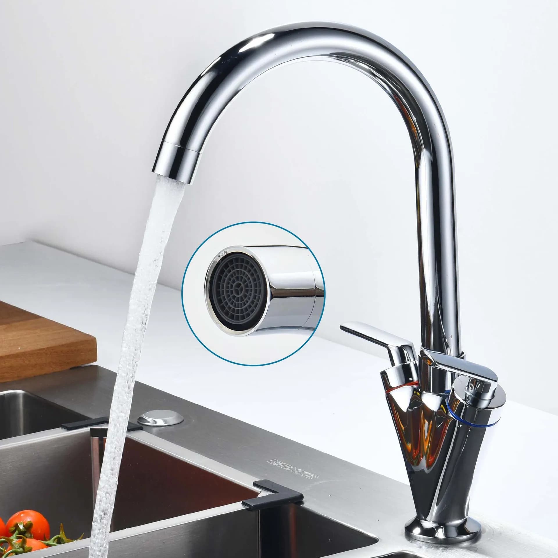 Rubinetto per lavello da cucina estraibile Rubinetto per doccia con rotazione a 360°/Spruzzatore a flusso Miscelatore per acqua calda e fredda Montaggio su piano