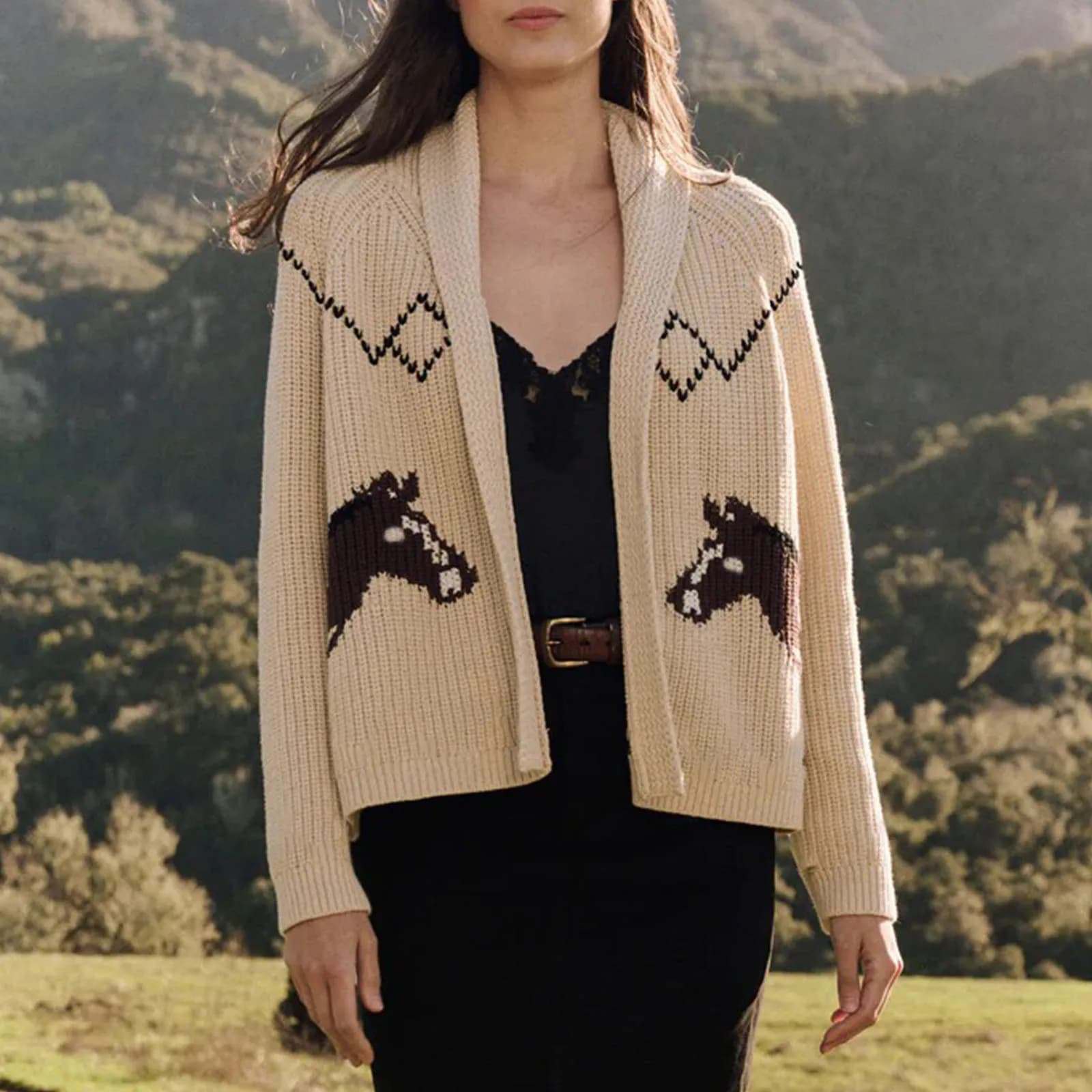 New Knitted Cardigan Autumn Winter Fashion Loose Retro Hook Pattern Comfortable Lazy Style Long-sleeved Collarless Sweater
