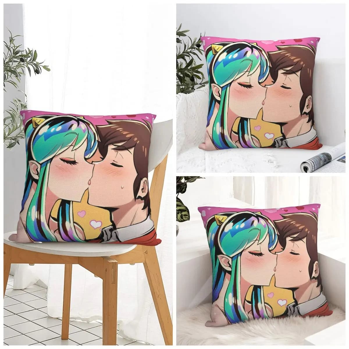 Anime Urusei Yatsura Kiss Federa per cuscino Fodera per cuscino Design quadrato Federa Morden per divano Auto Decorazioni per la casa