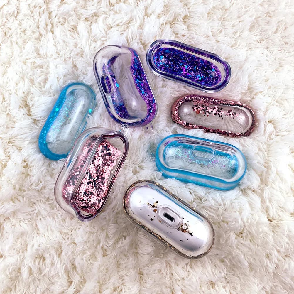 Cover per auricolari wireless Quicksand Glitter per custodia per auricolari, protettiva, antiurto, finitura liscia, portatile