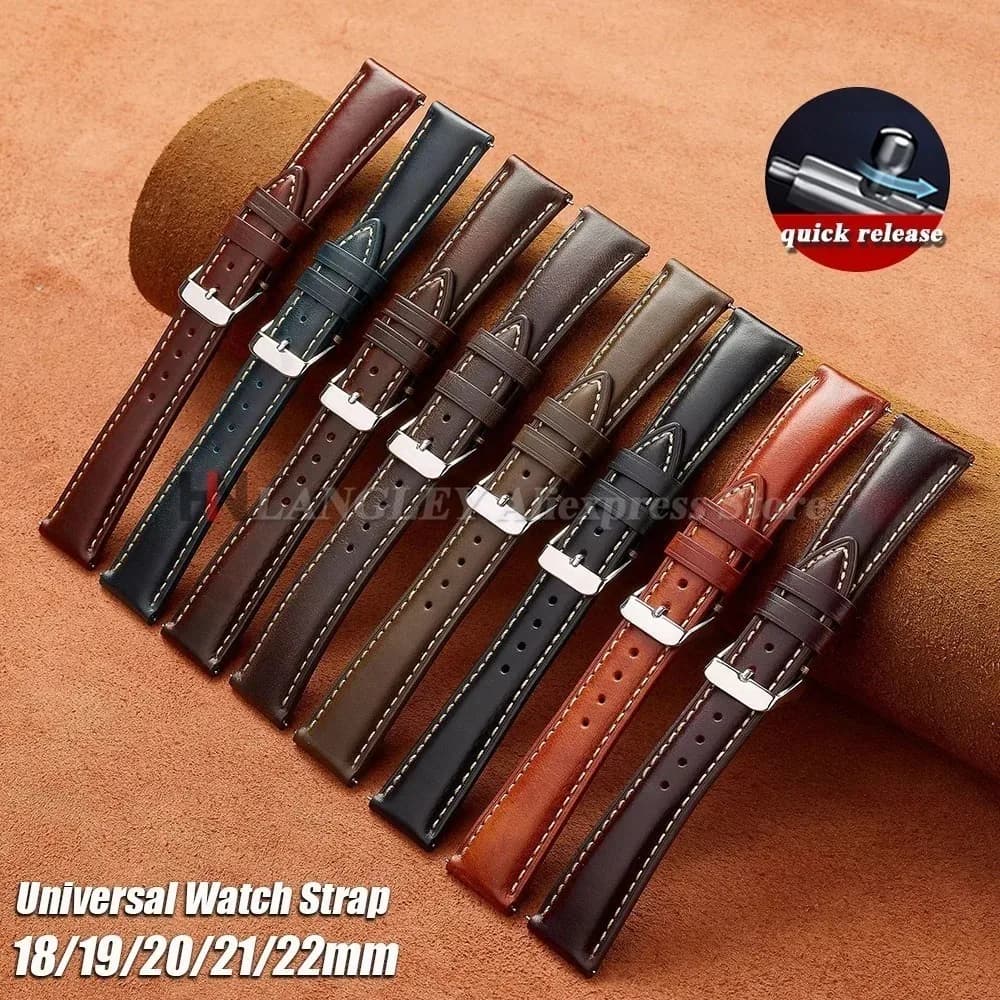 Vintage Oil Wax Leather Watch Strap 18mm 19mm 20mm 21mm 22mm Brown Head Layer Universal Watch Band Men Accessories Pins Buckle