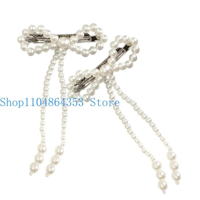 652F Donna Mollette per capelli Bowknot con perle Accessori per capelli per ragazze Fermagli per capelli