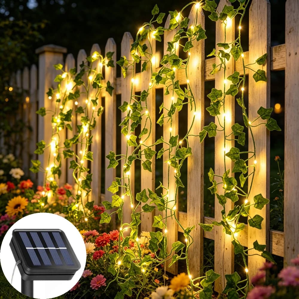 Luci Fatate a LED Solari 2/5/10M, Ghirlanda a Forma di Foglie di Edera e Acero, Lampada Solare per Matrimoni e Decorazioni Natalizie da Giardino