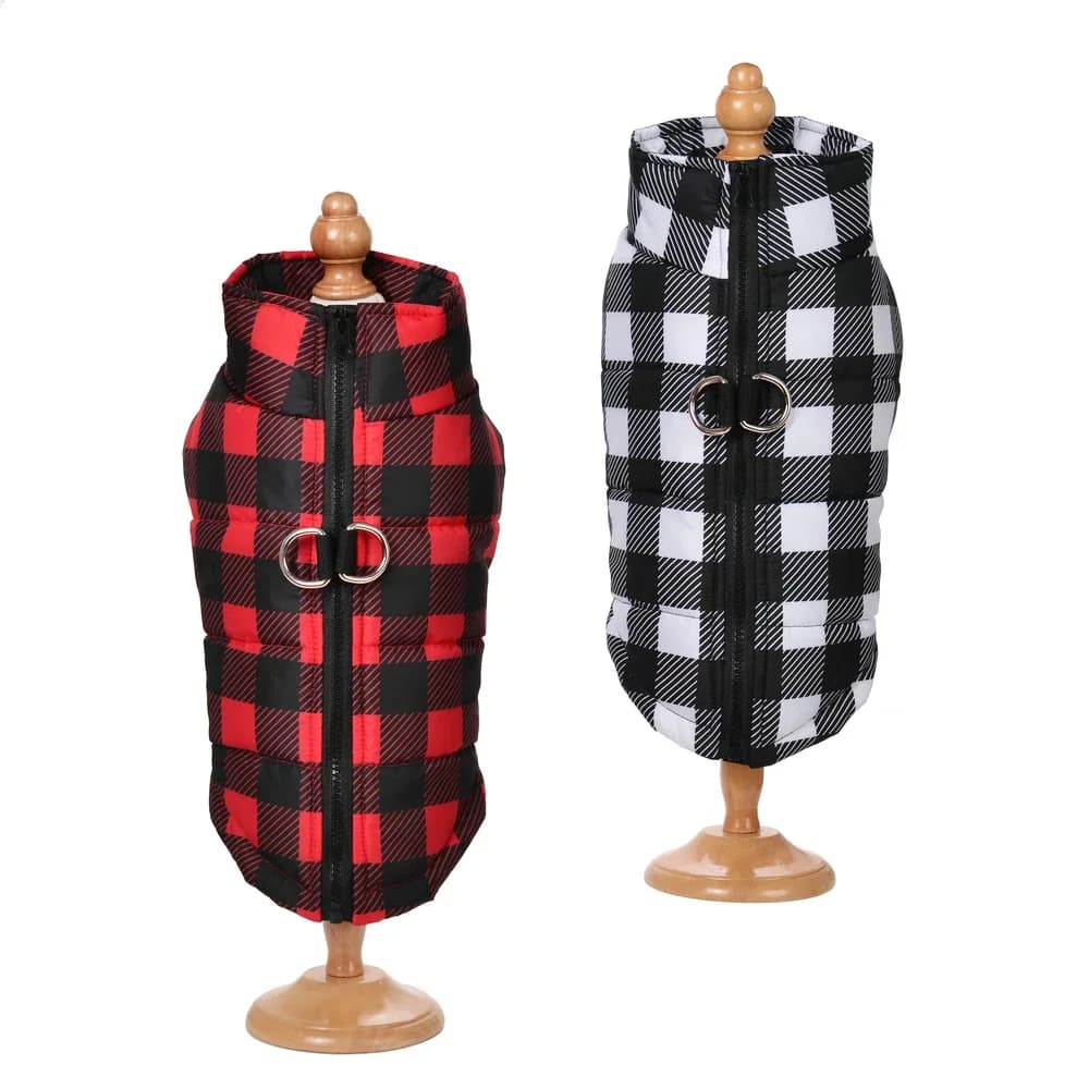 Dog Clothes For Small Dogs Cats Plaid Print Dogs Coat Cats Jacket With Zipper Waterproof Winter Puppy Vest Costume Pet Apparel