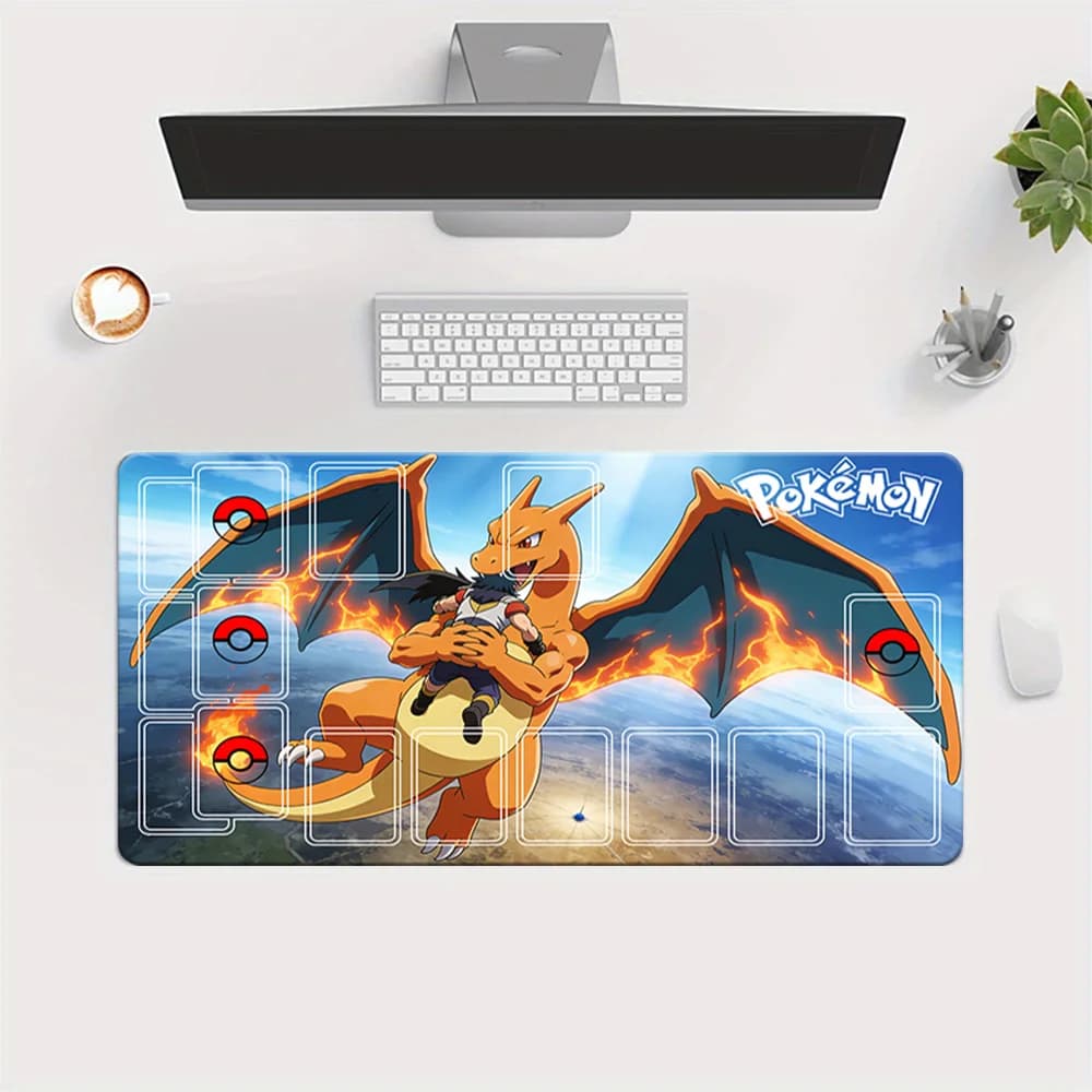 Tappetino da Gioco Pokemon Charizard & Ash TCG Grande con Zone per Carte, Tappetino da Scrivania