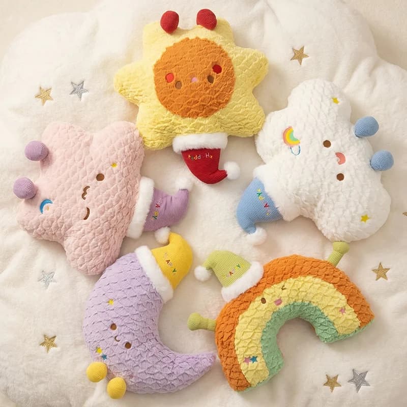Cuscino in Peluche Serie Stellata Nuovo Stile 45cm, Nuvola Arcobaleno Sole Luna, Giocattoli Imbottiti Carini, Decorazione per la Stanza, Morbido Cuscino da Schienale Abbracciabile