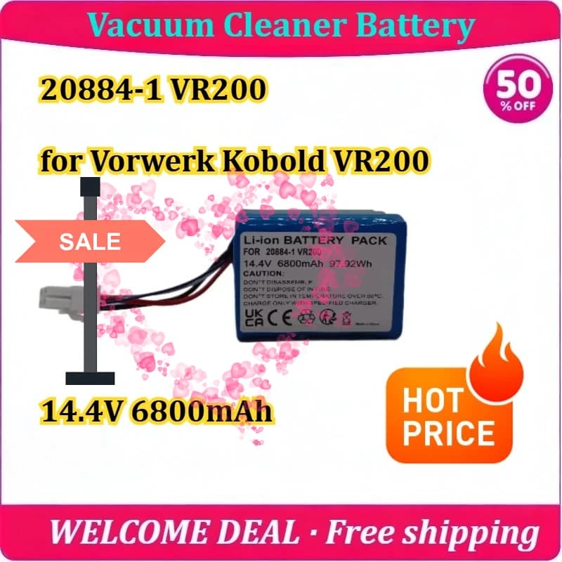 [New] 20884-1 VR200 for Vorwerk Kobold VR200 Vacuum Cleaner Battery 14.4V 6800mAh Replacement Lithium Battery