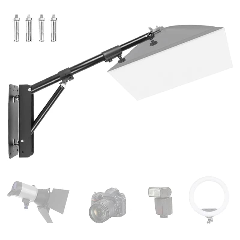 Belt with triangular arm for black wall mounting SYNZZUR 54"/137 cm 180 ° Flexible swivel length with adjustment for annular light, softbox, beauty studio