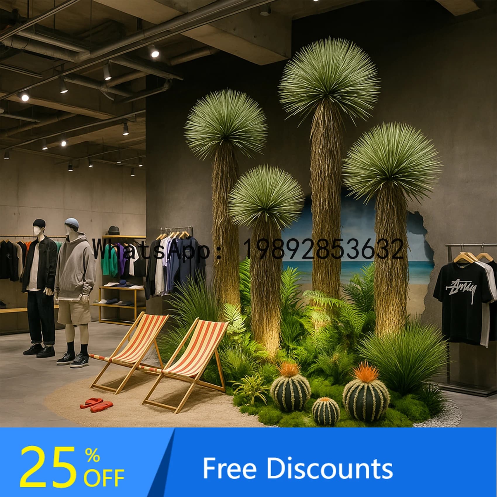 Outdoor Camping Style Artificial Green Plant Landscape Combination Window Decoration Scale Corner Ornament for Fake Tree