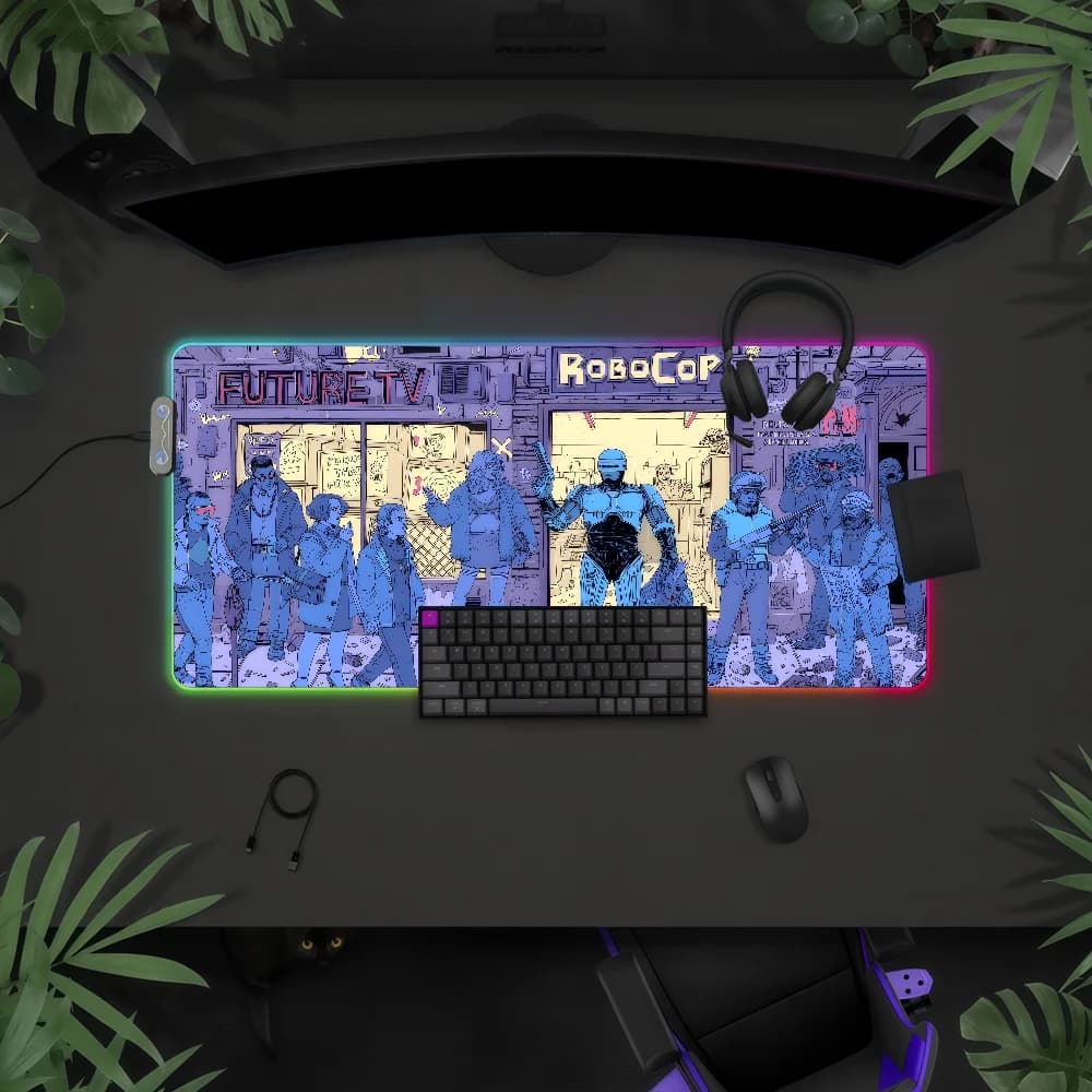 Tappetino per mouse Movie R-Robocop, impermeabile, con luce LED RGB, tastiera da gioco colorata, superficie antiscivolo