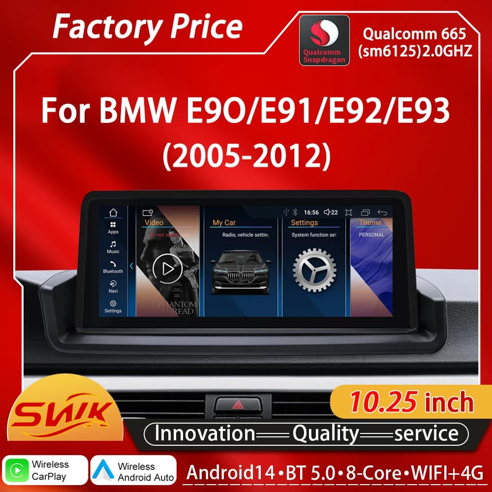 Qualcomm Snapdragon665 6125 Android14 Per BMW Serie 3 E90 E91 E92 E93 Lettori Video per auto Multimedia GPS radio Wireless CarPlay