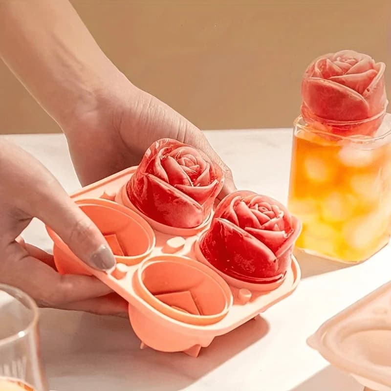 Stampo per palline di ghiaccio a forma di rosa, 1 pezzo, in silicone alimentare, per whisky, vassoio rotondo per cubetti di ghiaccio per cocktail e bevande da bar domestico