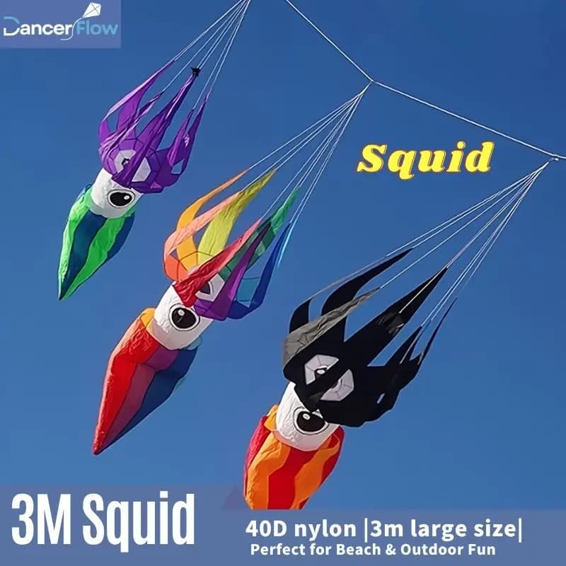 3M Squid Kite Line Laundry Soft Kite Nylon Flying Display Kite for Adults Outdoor Festival