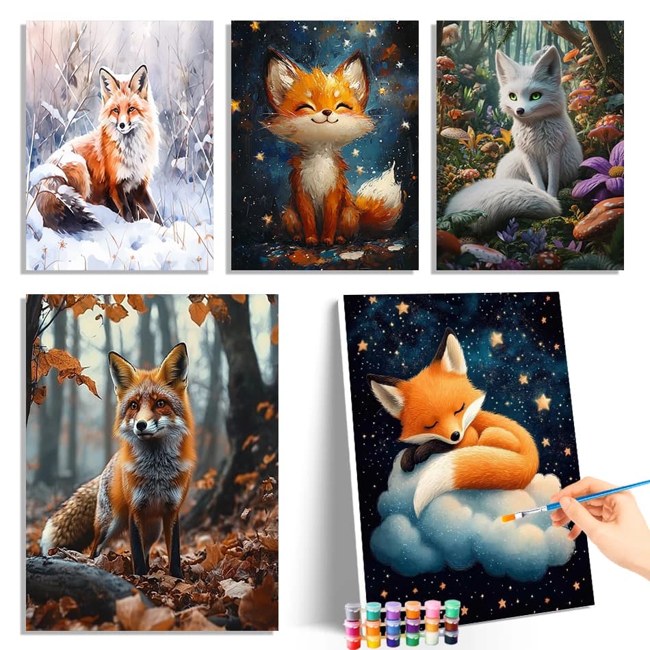GATYZTORY Painting By Numbers Oil Cute fox cartoon hand drawn forest animals For Beginner Draw Paint Kit Gift Canvas Digital Set