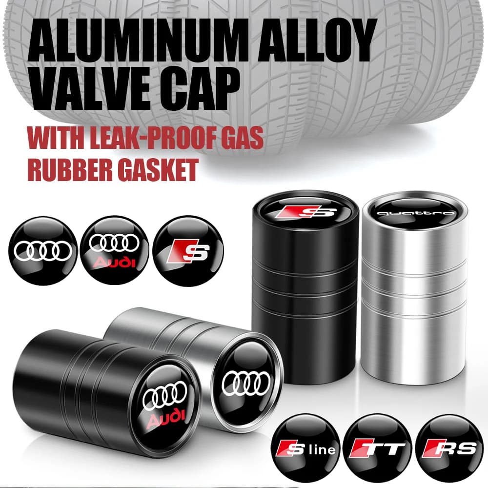 4Pcs Tyre Valve Cover Metal Car Tire Wheel Stem Air Valve Cap Accessoories for AUDI OOOO RS S SLIEN AUTTRO TT A8 S8 Q7 RS4 RS6