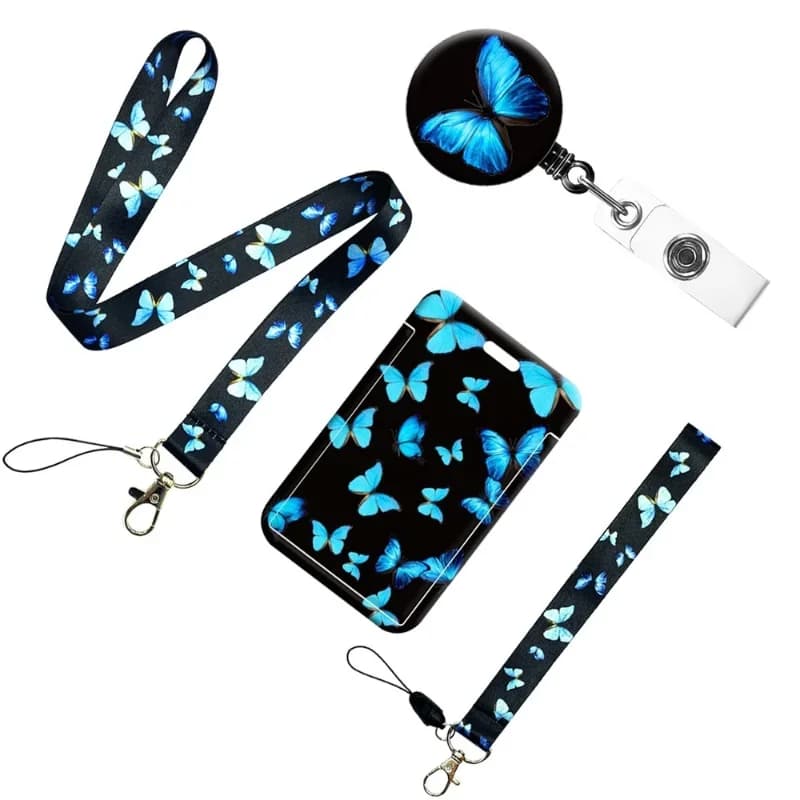 1PC moda farfalla cordino porta carte portachiavi corda appesa telefono tracolla ID distintivo carta di credito del campus custodia regalo