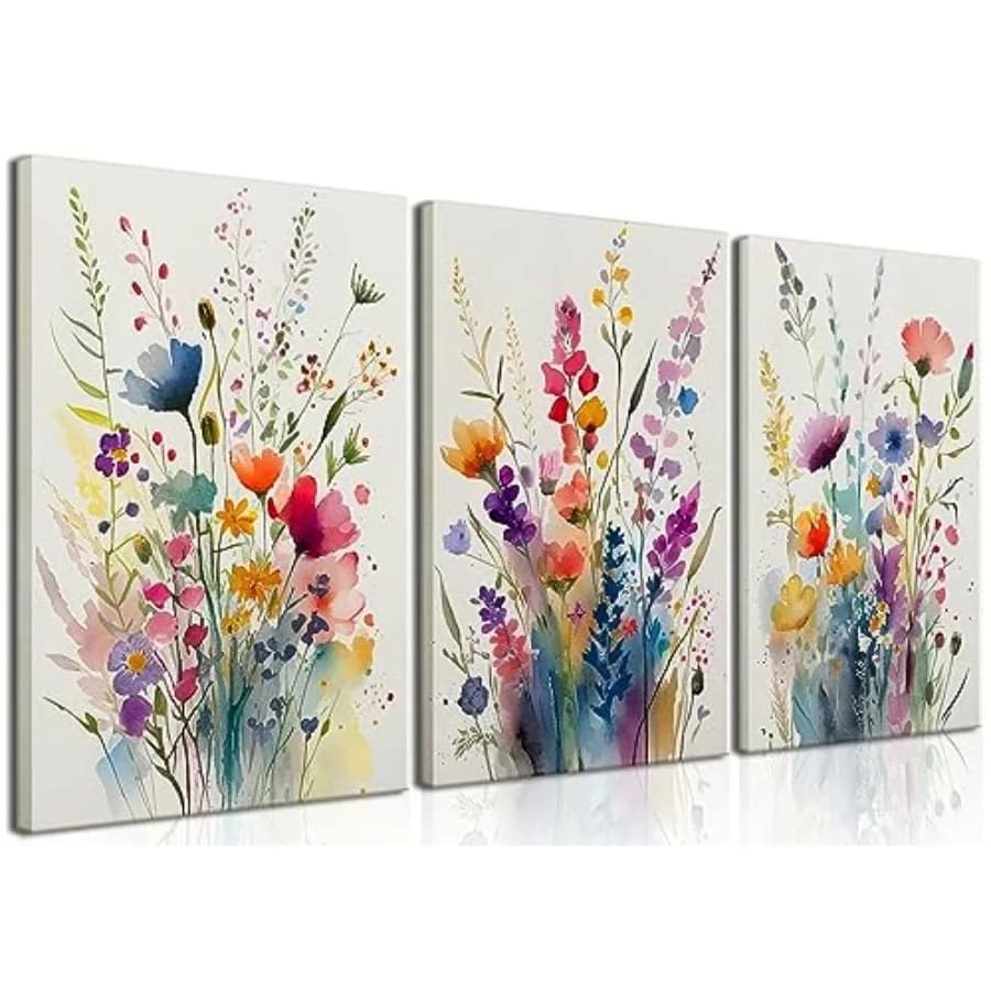 Set di 3 Quadri su Tela, Decorazioni Murali Floreali, Stampe Botaniche, Opere d'Arte per Camera da Letto, Bagno, Soggiorno