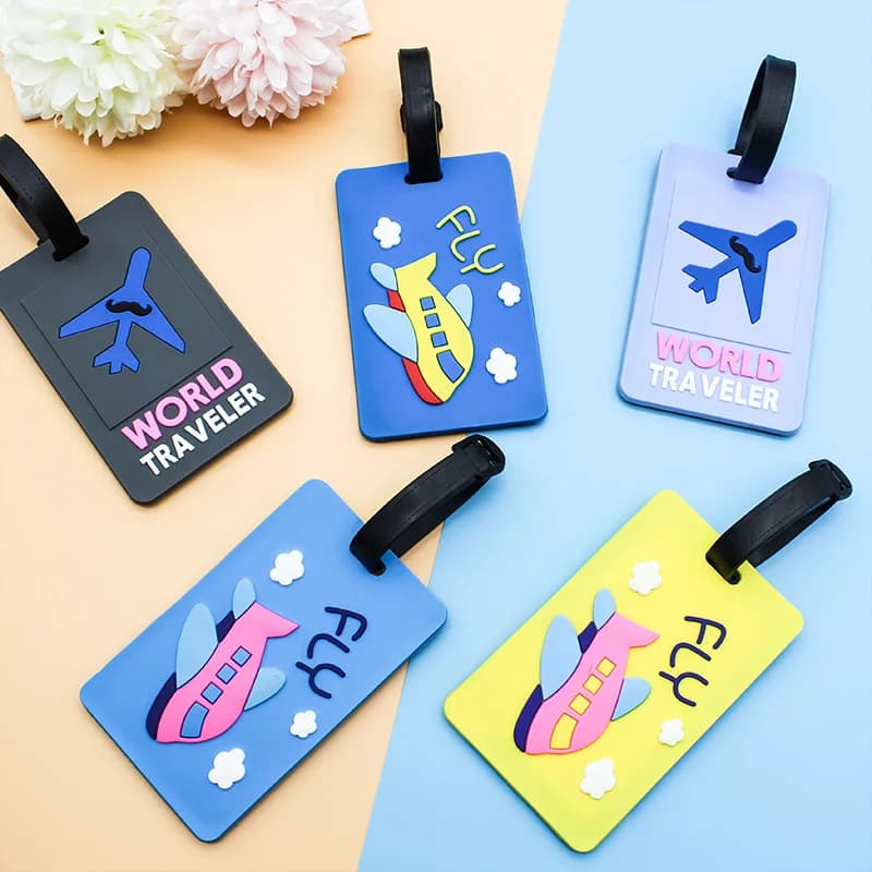 Etichette per bagagli in PVC morbido cartone animato antifurto etichetta per bagaglio aereo valigia ID lavoro etichette per indirizzo supporto targhetta per nome accessori da viaggio