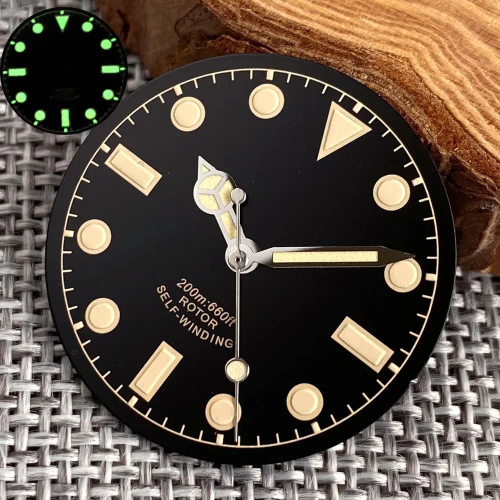 Black Watch Dial Hand Lume 29mm Fit NH35 NH36 NH38 PT5000 Miyota 8215 for Diver Mens Watch Part Accessories