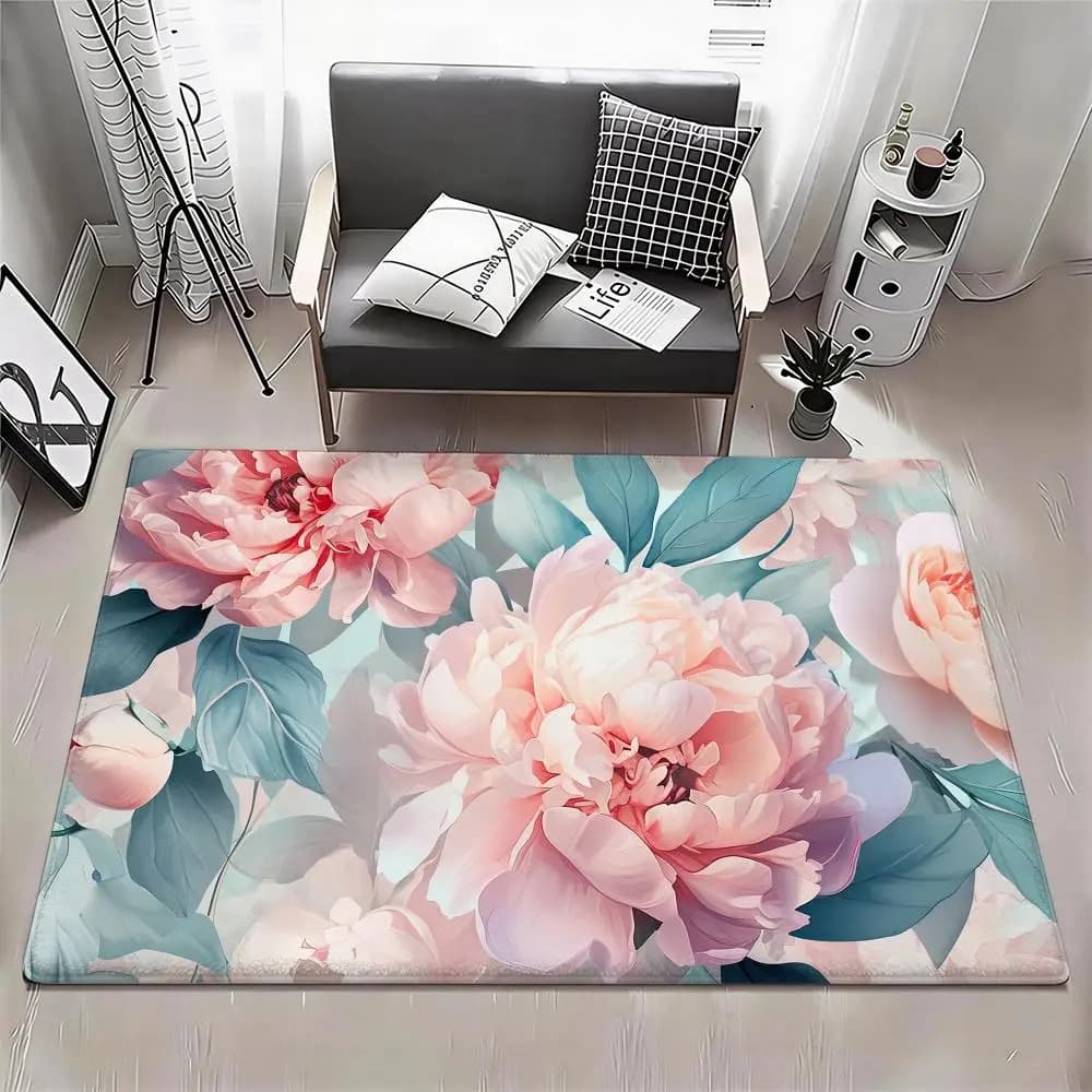 Tappetino da pavimento Plant P-Peony Eco - Tappetino in flanella antiscivolo inodore per interni, tappeto morbido in peluche corto per la casa