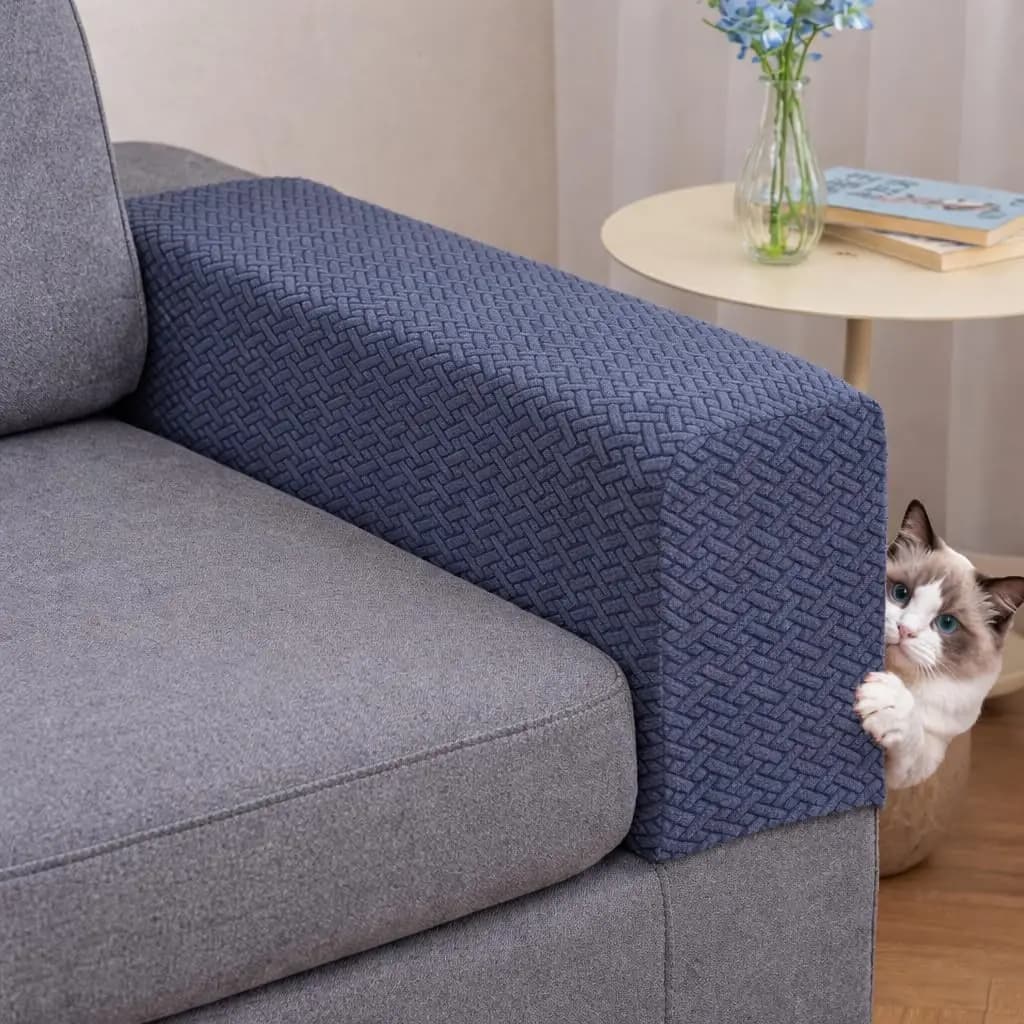 Set di 2 Copribraccioli per Divano in Poliestere Elasticizzato, Protezione Antiscivolo Lavabile per Mobili in Blu Grande