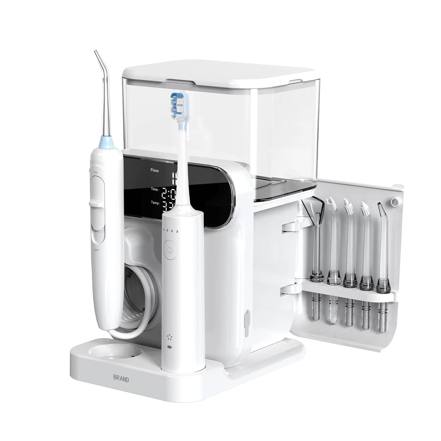 Idropulsore Multifunzione 2-in-1 con Spazzolino Elettrico, Serbatoio da 1000ml, Senza Fili, USB, per Pulizia Orale Domestica