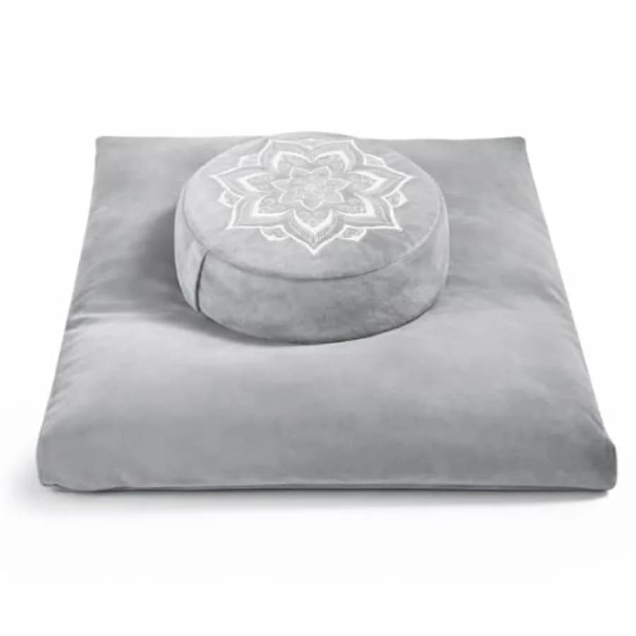 Set Cuscino Zafu per Meditazione con Gusci di Grano Saraceno e Memory Foam - Supporto Ergonomico per Yoga e Seduta - Rivestimento Rimovibile Lavabile in Lavatrice