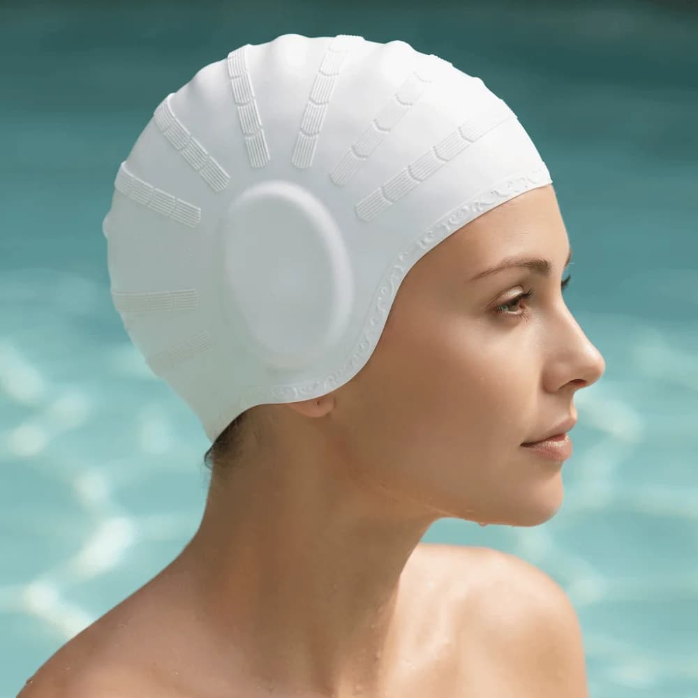 Durable Ear Pockets Silicone Swim Cap High Elasticity Ear Protection Swimming Cap Non-slip Large Size Swim Hat Men Women