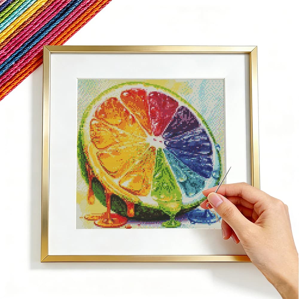 Set Completo per Ricamo a Punto Croce con Motivi di Limoni, Fiori e Paesaggi, Kit per Hobby e Artigianato per Adulti, Decorazione Murale 11CT