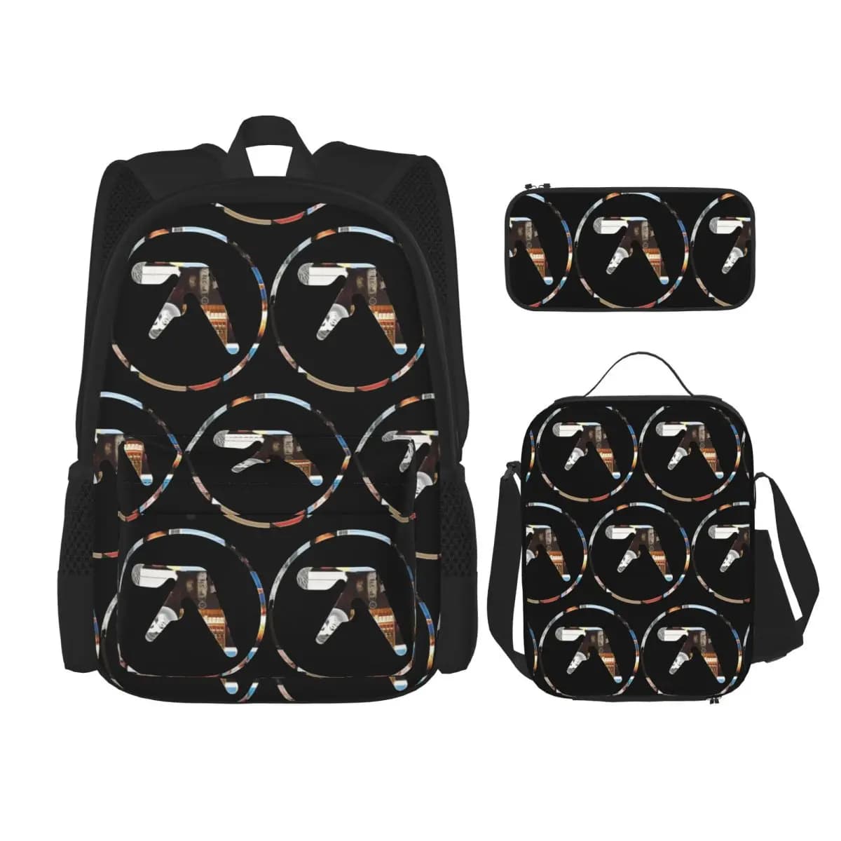 Zaini Aphex Twin per bambini, borsa per libri, zaino scolastico, borsa per il pranzo, astuccio, set da tre pezzi