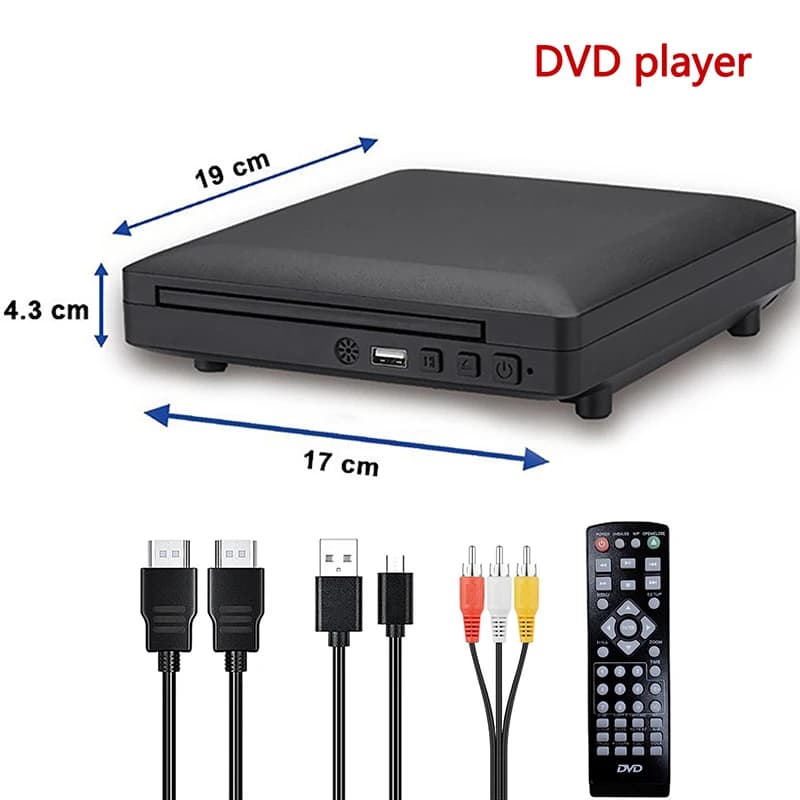 Mini Lettore DVD 1080P Full HD USB per TV Domestica, Lettore CD VCD EVD MP3 RW, Sistema Home Theatre con Telecomando, Cavo AV HDMI e Box