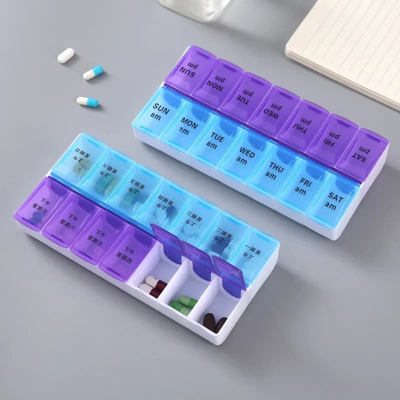 Weekly 14 grids 7 days portable travel cases organizer container for pills vitamin medicines