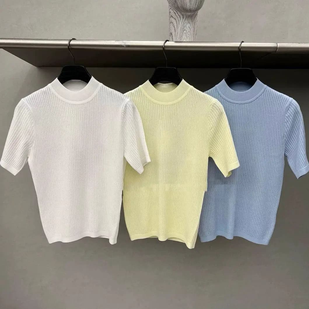2026 Women Golf Knitted Short Sleeve Top Elastic Slim Fit Blouse Fashion Athletic Casual Sports Baseball Tee