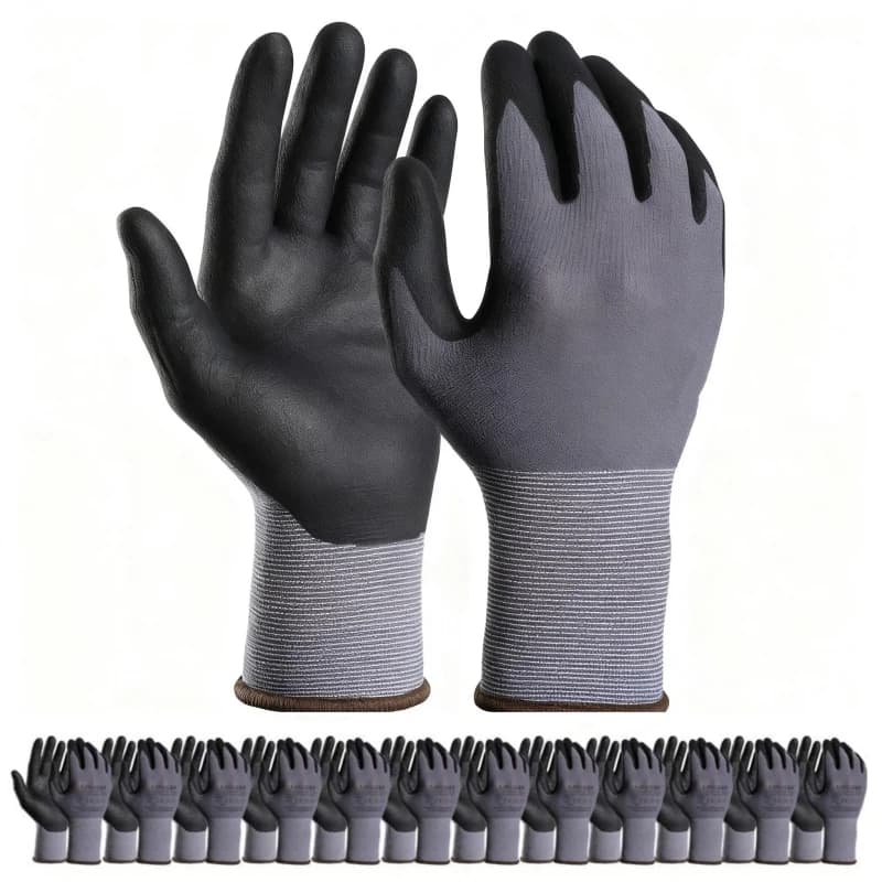 Guanti da lavoro di sicurezza da 12 pezzi Guanti resistenti touchscreen con rivestimento in nitrile e microschiuma con impugnatura per uomo donna meccanico di giardinaggio automatico