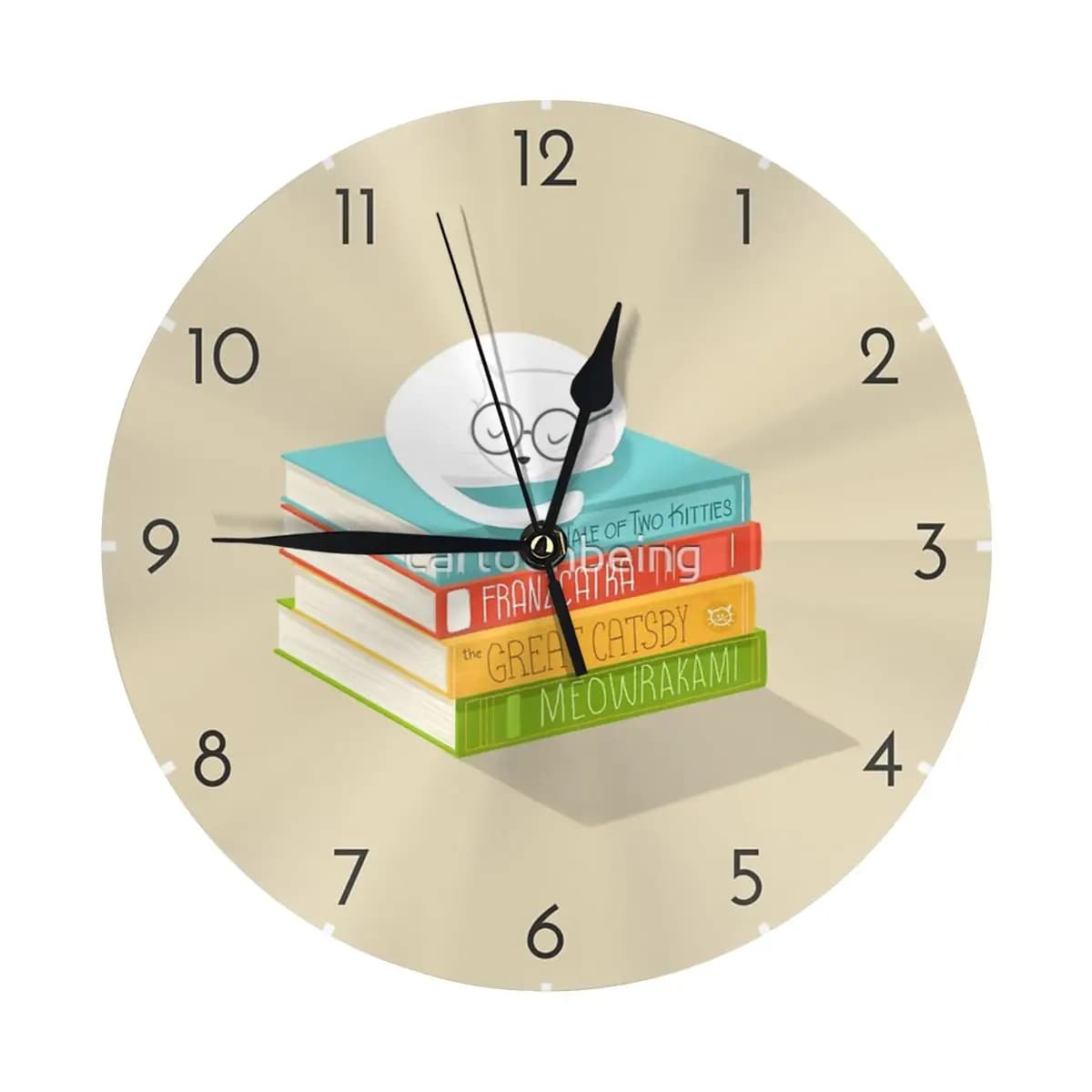 The Cat Loves Books Wall Clock Room Decoration Clock Must-have Ornament Round One Size Print PVC