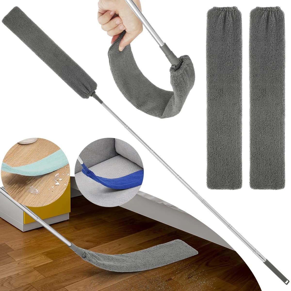 Pulitore per la polvere Gap Spazzola per la polvere retrattile in microfibra Spolverino flessibile per spazi piatti lunghi per la pulizia del fondo dei mobili del divano letto