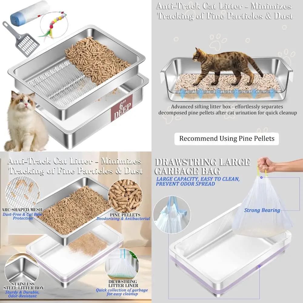 Lettiera per gatti extra large in metallo XL con teglia e paletta per pellet di pino, ideale per ambienti a basso contenuto di polvere