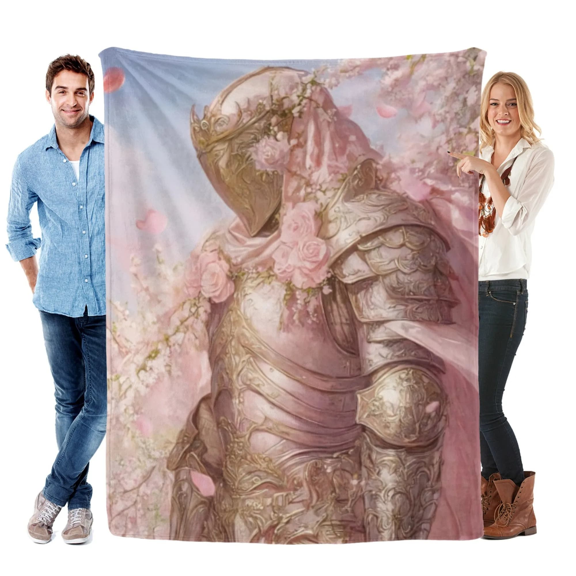 Coperta in flanella, stampa fantasy romantica con cavaliere, adatta a tutte le stagioni, divano da camera da letto, morbida e confortevole