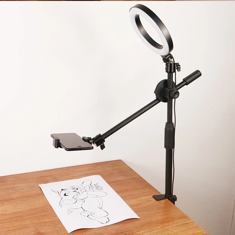 Treppiede sopraelevato per telefono cellulare Smartphone Desktop Cellulare Supporto per riprese video con luce ad anello per fotografia da tavolo
