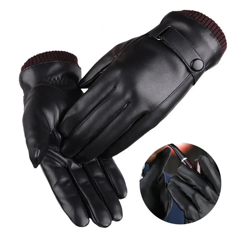 Faux Leather Full Finger Touch Screen Gloves Winter Outdoor Warm Waterproof Cycling Riding Sports Windproof Thermal Insulated