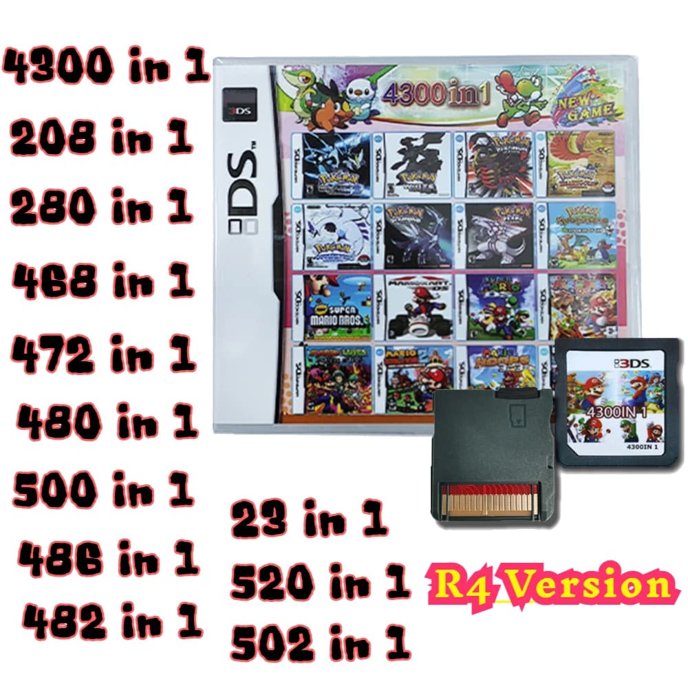 4300 in 1 Scheda di Gioco Pokémon Compilata per DS NDS 3DS 3DS NDSL, Cartuccia di Gioco per Console Portatile (Scheda R4)