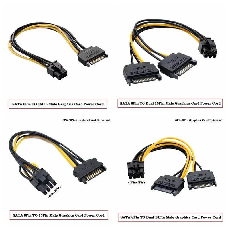 Cavo di alimentazione per scheda grafica da 20 cm in rame puro, da SATA Dual 15Pin a 6/8Pin, cavo di alimentazione da 1/2 pin (6Pin+2Pin) per scheda grafica, da 15P a 6P/8P