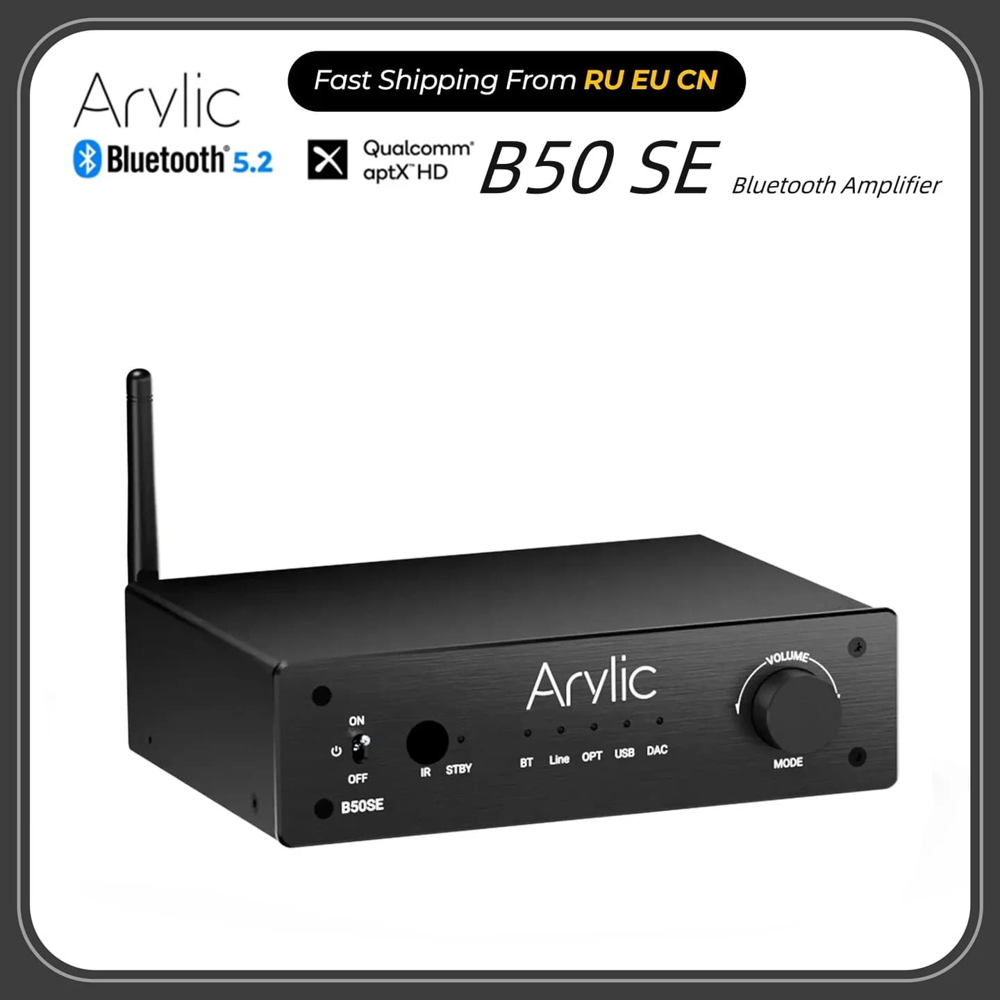 Arylic B50 SE Bluetooth Stereo 50W x 2 Audio Amplifier Receiver 2.1 Channel Mini Class D Integrated Amp for Home Speakers