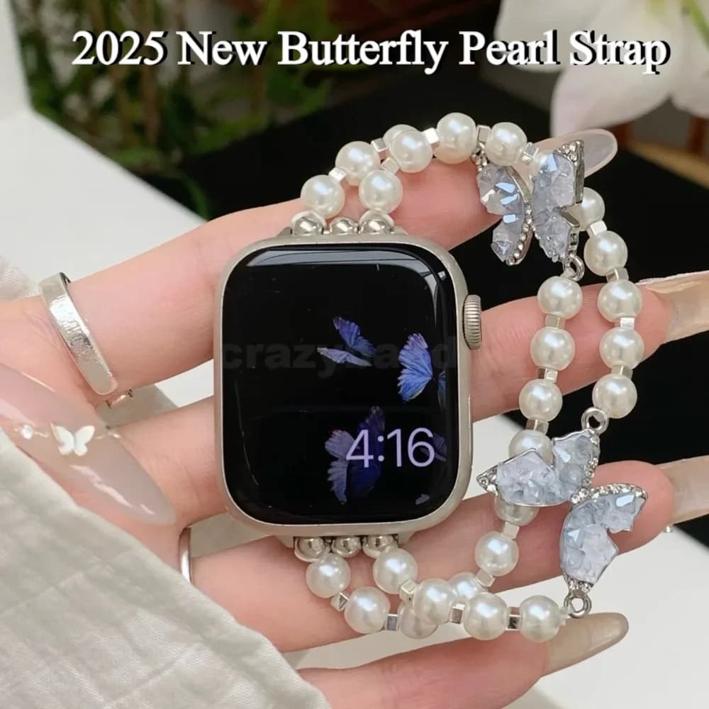 Apple Watch Striped Stone Butterfly Chain for IWatch 9 8 7 6 5 Metal Strap 38/40 / 41/42/44/45/46/49mm